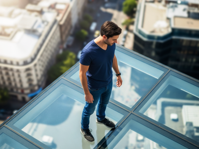 man standing on glass reduced